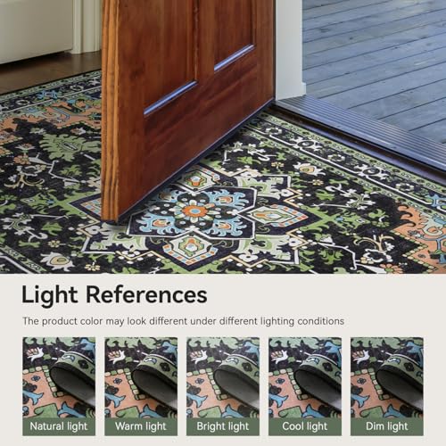 Lofus 9x12 Area Rugs for Living Room, Machine Washable Area Rug, Soft Large Rugs for Bedroom, Kitchen, Office and Indoor, Vintage Boho Carpet, Non-Slip Low Pile Carpets, Dark Green
