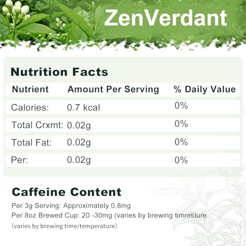 Image of ZenVerdant Jasmine Green Tea, 12 Oz, 100+ Cups - Real Jasmine Flowers | Not Artificial Flavoring Naturally Low in Caffeine Floral & Fragrant Perfect for Relaxation & Evening Tea