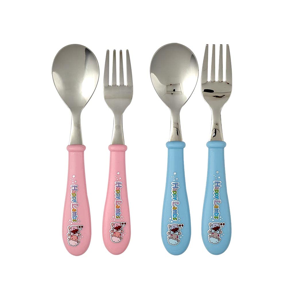 Happy Lamb Spoon and Folk Set for Kids - 2 Colors (Pink)