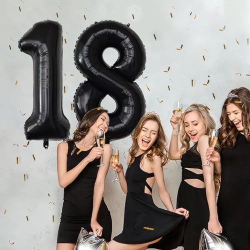 Image of Number Balloons Black Party Balloon - Giant Number 8 Balloon, 40 Inch Large Balloon for Birthday Decorations, Black Party Supplies for Men Women