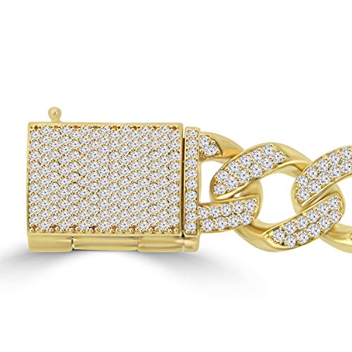 Madina Jewelry 10.15 Ct Men's Round Cut Diamond Miami Cuban Link Bracelet In 14 Kt Yellow Gold #TOP7