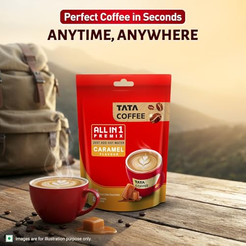 Image of Tata Coffee All in 1 Premix, Caramel Flavour, Instant Coffee-Chicory Premix, Rich Aroma, Instant Coffee Sachets, Just Add Hot Water, 160g (10 Sachets x 16g)