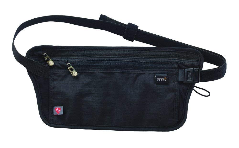 Lewis N. Clark Travel Money Belt Pouch, Slim RFID Blocking Anti Theft Waist Stash Pouches for Cash, Cards and Passport Holder