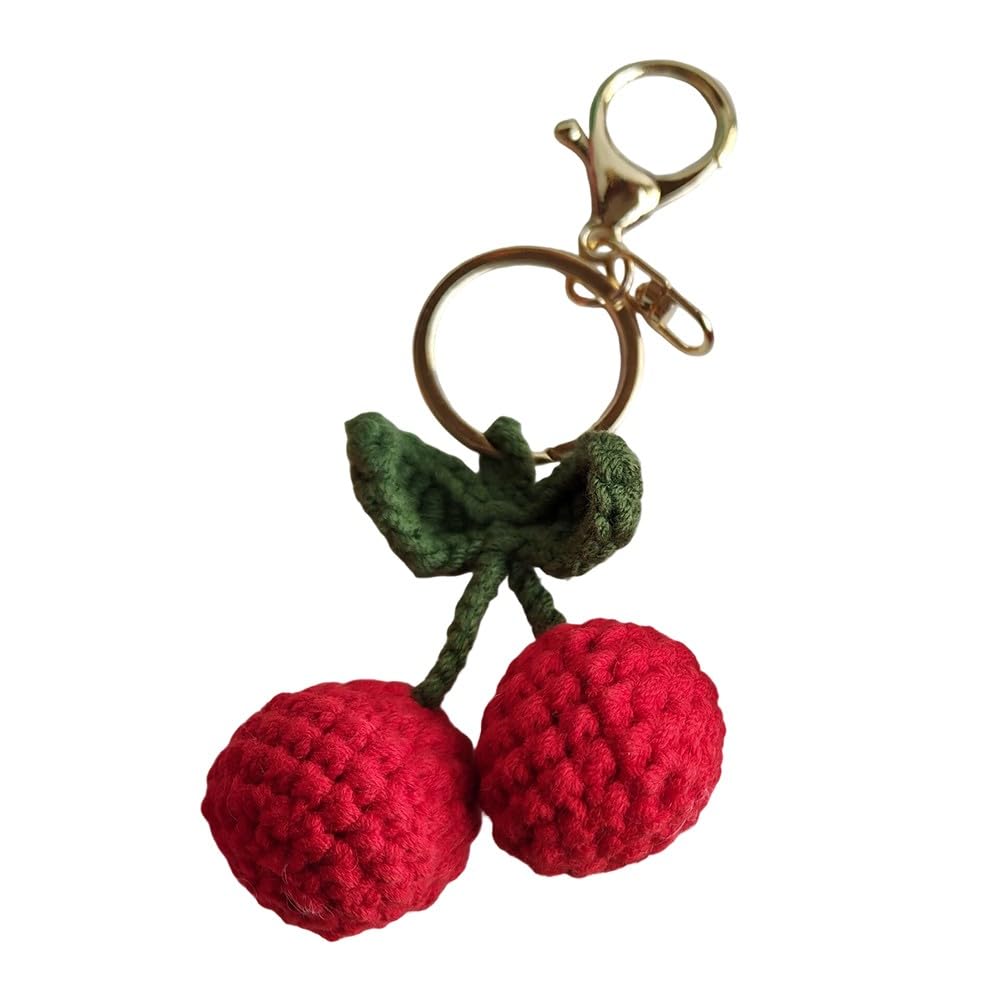 Handcrafted Crochet Fruit Keychains - Watermelon & Strawberry Bag Pendant Decor, Lightweight Yarn + Metal, Handmade
