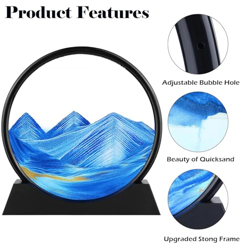 GEKETY Moving Sand Art Picture - Round Glass 3D Deep Sea Sandscape - 3D Quicksand Painting Decor - Relaxing Home Decoration Desk Figurine for Office, Home, Desk, Mantle, Bookshelf - (Blue, 7 in) - Image 6