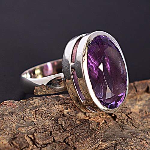 Bague améthyste violette ovale facettée en argent 925 fait main - 4