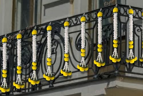 Image of Rajasthan Kraft Artificial Pack of 6 Marigold Gajra Hanging, 27 Inch Yellow Floral Hanging for Home Decor, Balcony, Diwali, Ganesh Chaturthi & Festival Decoration