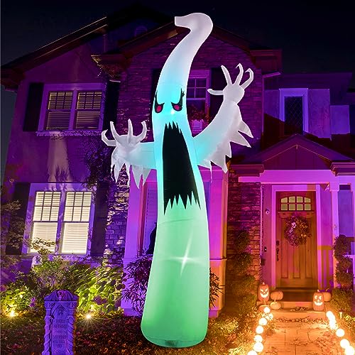 Image of GOOSH 6 FT /12 FT Halloween Inflatables Ghost Outdoor Decorations Blow Up Yard Scary Red Eye Dimming Ghost with Built-in Colorful LEDs for Garden Lawn Indoor Party Decor (12FT)