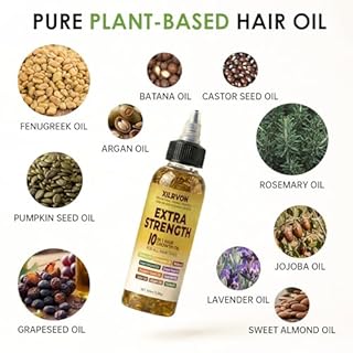 Herbal Hair Growth Oil – Extra Strength Natural Rosemary + Fenugreek Infused Blend with 10 Plant Oils for Stronger, Fuller-Looking Hair & Nourished Scalp | Vegan & Pure | 3.38 fl oz
