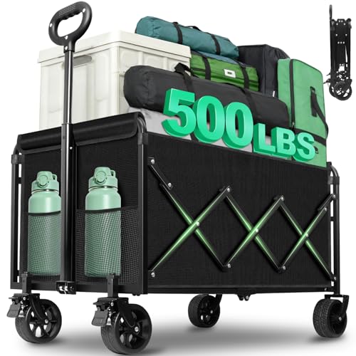 Collapsible Wagons Carts Foldable Heavy Duty, 500LBS Collapsible Wagon Cart