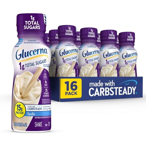 Glucerna 1g Total Sugars Vanilla Diabetes Care Shake Diabetic Drink to Support Blood Sugar Management 15g Protein 180 Calories Ready to Drink 10-fl-oz Bottle 16 Pack