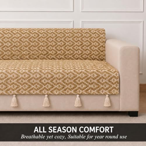Image of STITCHNEST 'Nomad Weave Collection' 2 Seater Sofa Cover - Full Coverage| Elegant Jacquard Fabric, Decorative Tassels, Washable & Durable for Modern Living23