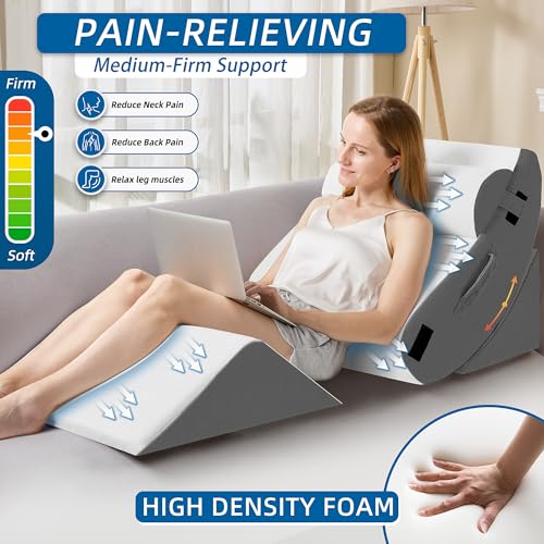 Image of HABUTWAY 4Pcs Orthopedic Wedge Pillow, Bed Pillow for Sleeping, Post Surgery Foam Wedge Pillow for Back Pain Relief, Triangle Adjustable Support Pillow with Machine Washable Cover, Dark Grey