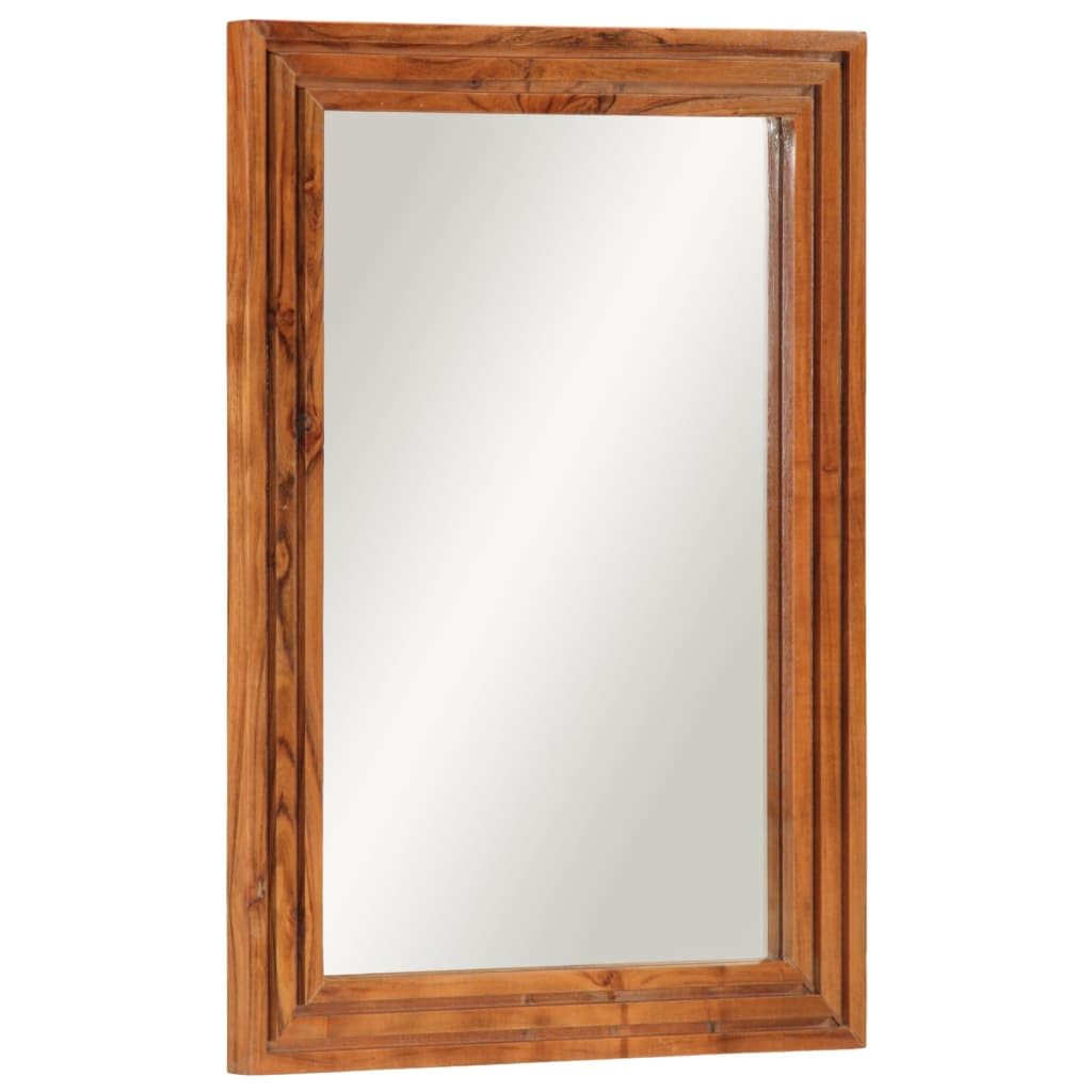 Lustro łazienkowe 50 x 70 cm z litego drewna akacjowego, prostokątne lustro ścienne do łazienki, z 2 możliwościami montażu, wyraźne odbicie lustrzane