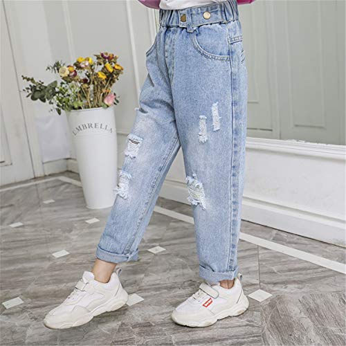 Big Girls Kids Child Fashion Ripped Distressed Holes Fashion Casual Sport Jean Street Denim Pants3