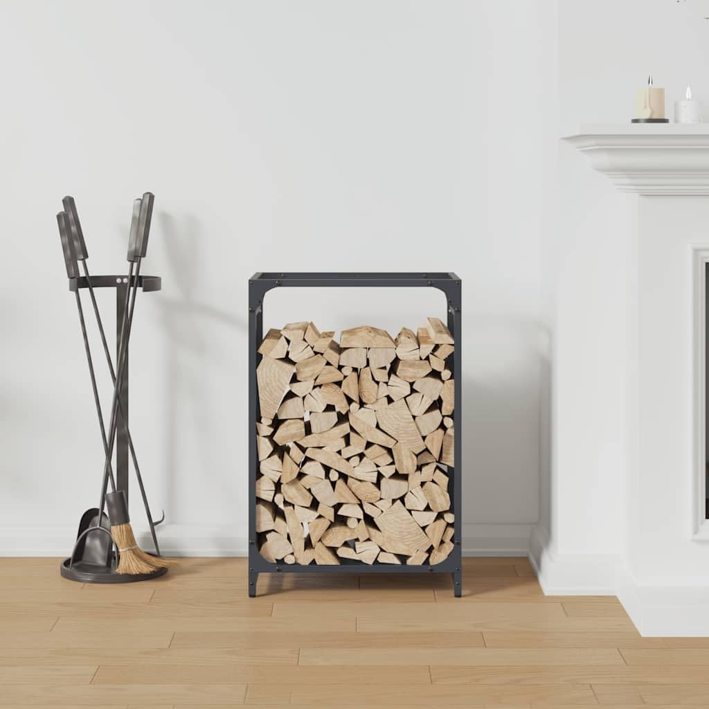 Regał na drewno ze stali walcowanej na zimno w kolorze antracytowym, wytrzymałe przechowywanie drewna do kominka wewnętrznego i zewnętrznego, 44 x 28 x 65 cm, nośność 60 kg