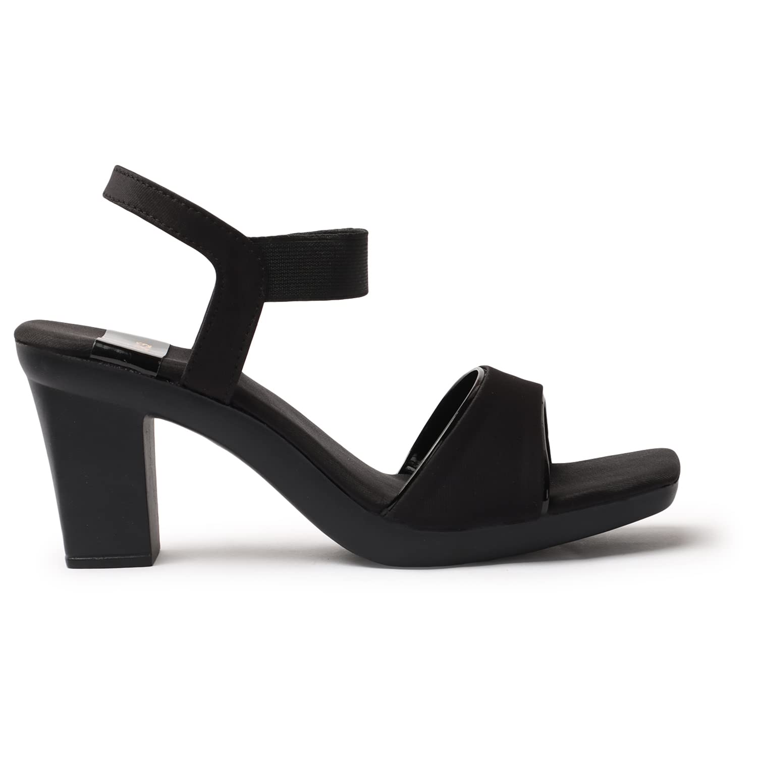 XE Looks Women's Black Stylish Block Heels | Open-Toe Sandals with Elastic Support | Anti-Skid Sole & Cushioned Footbed Block Heels For Girls & Women 4