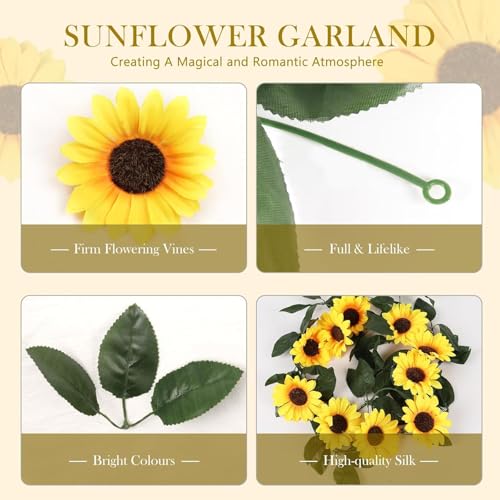 Image of TIED RIBBONS Set of 2 Artificial Sunflower Garland with Hanging String 10 Flowers (2.2 Meter) Garland for Decoration Wall Door Hanging Home Decor Balcony Indoor Outdoor Office Craft Decorative Items