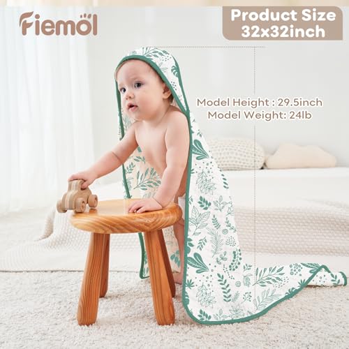 Image of Baby Bath Towels, 100% Muslin Cotton Hooded Baby Towels for Newborn, 2 Pack Baby Towels with Hood for Infant Toddler and Kids, Large 32x32Inch, Soft and Absorbent