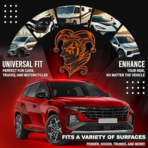 Image of Joker Emblem 3D Jester Badge - Custom Car Decal Sticker for Car, Truck, SUV - Durable Exterior Trunk, Hood, Fender (Set of 2) (Orange)