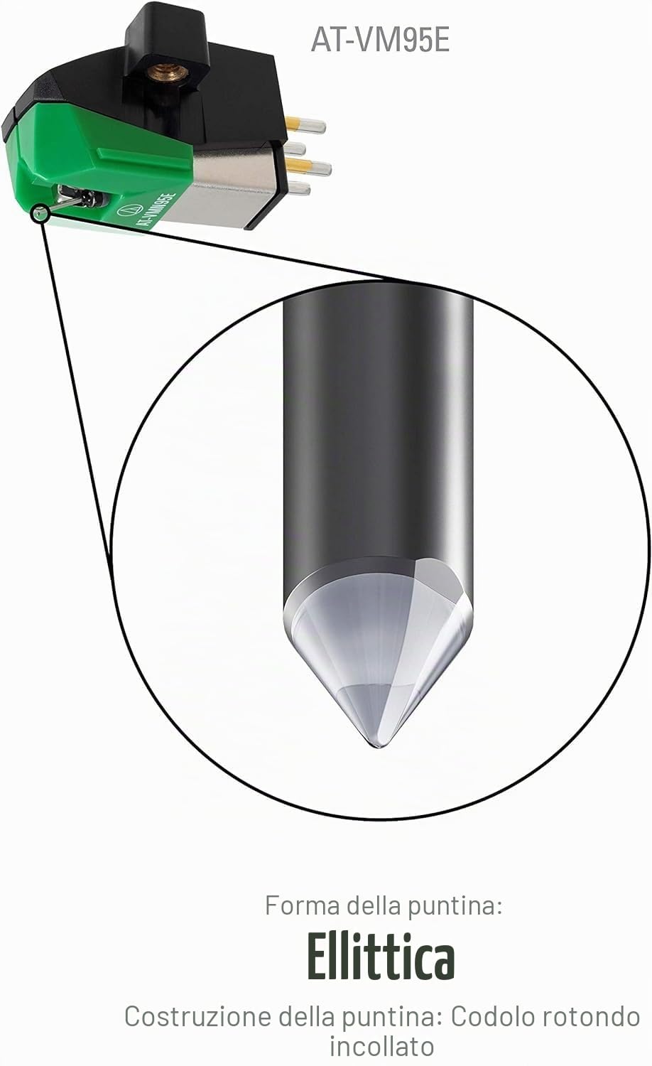 Audio Technica AT-VM95E Dual Moving Magnet Turntable Cartridge Elliptical Stylus 1/2" Mount