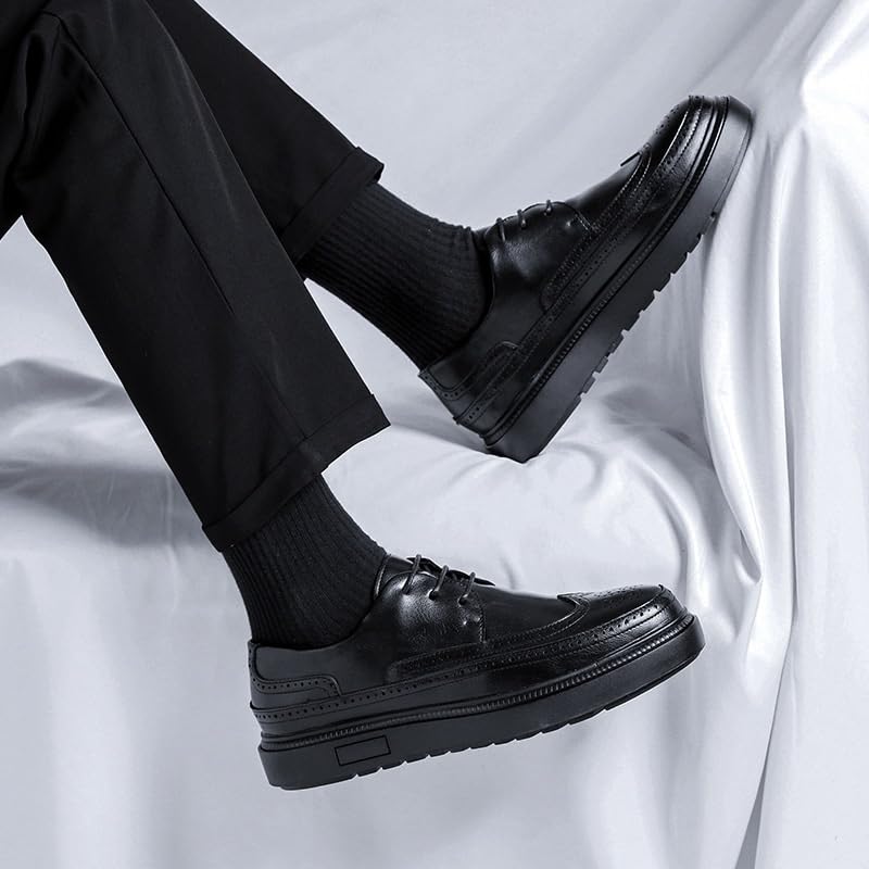 Men's Leather Lace Up Platform Block Heel Business Oxford Shoes Fashion Classic Pointed Toe Low Top Leather Dress Shoes for Men2