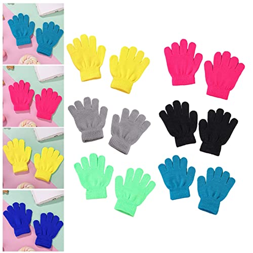 MOMOJIA Wrist Warmer, 6 Pairs Kids Winter Knitted Full Finger Gloves Solid Color Warm Mittens4