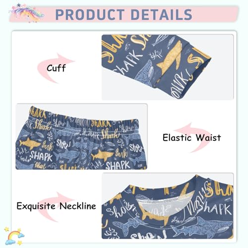 Cartoon Shark Creative Pattern Cute Pajama Sets Long Sleeve Top and Pants, Snug Fit Sleepwear for Night Wears4