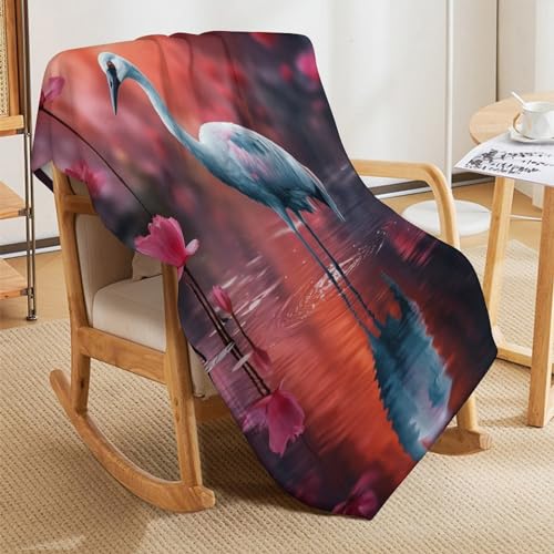Couverture de flanelle grue blanche avec impression 3D premium - 7