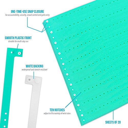 Image of 500 WristCo Aqua Plastic Wristbands for Events | Extended Wear, Security Snap Prevents Reuse - USA Made Bracelet for Hospital & Medical ID, Party & VIP Identification