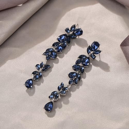 EVER FAITH Wedding Rhinestone Crystal Chandelier Earring for Women Brides, Art Deco Marquise Teardrop Bridal Long Dangle Drop Earrings for Prom3