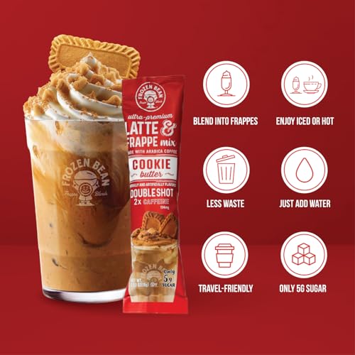 Image of The Frozen Bean Cookie Butter Frappe & Latte Instant Mix (20 Sticks), Made with Arabica Coffee, Double Shot Caffeine, Low Sugar & Premium Ingredients, Hot, Iced, or Blended Drinks