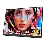 MAFNKOU 16” Portable Monitor 4K UHD 3840×2400 400 Nits 1500:1 Contrast Gaming Display,IPS HDR External Second Screen,4K Portable Monitor for Laptop/Mac/PC/PS5/Xbox with Speakers Stand,VESA Compatible