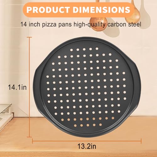 LilGoo 2 Pack 12 inch Pizza Trays for Oven Non Stick with Handle Carbon Steel Pizza Pans with Holes, Round Non - Image 3