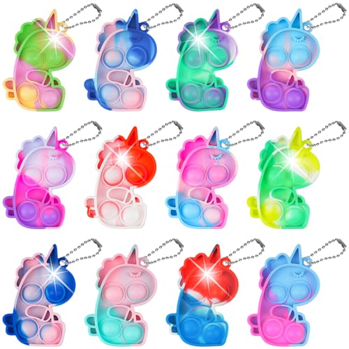 Ainiv 12 PCS Mini Fidget Pop Bubble Toys, Unicorn Squeeze Toys with Keyring, Cute Poppet Bubble Sensory Toys