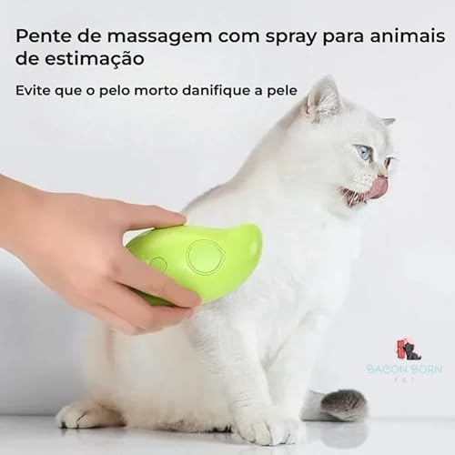 Escova A Vapor Gato Vaporizada Cães Gatos Inteligente Pelos Recarregável Cabo USB Bacon Born Pet (Am