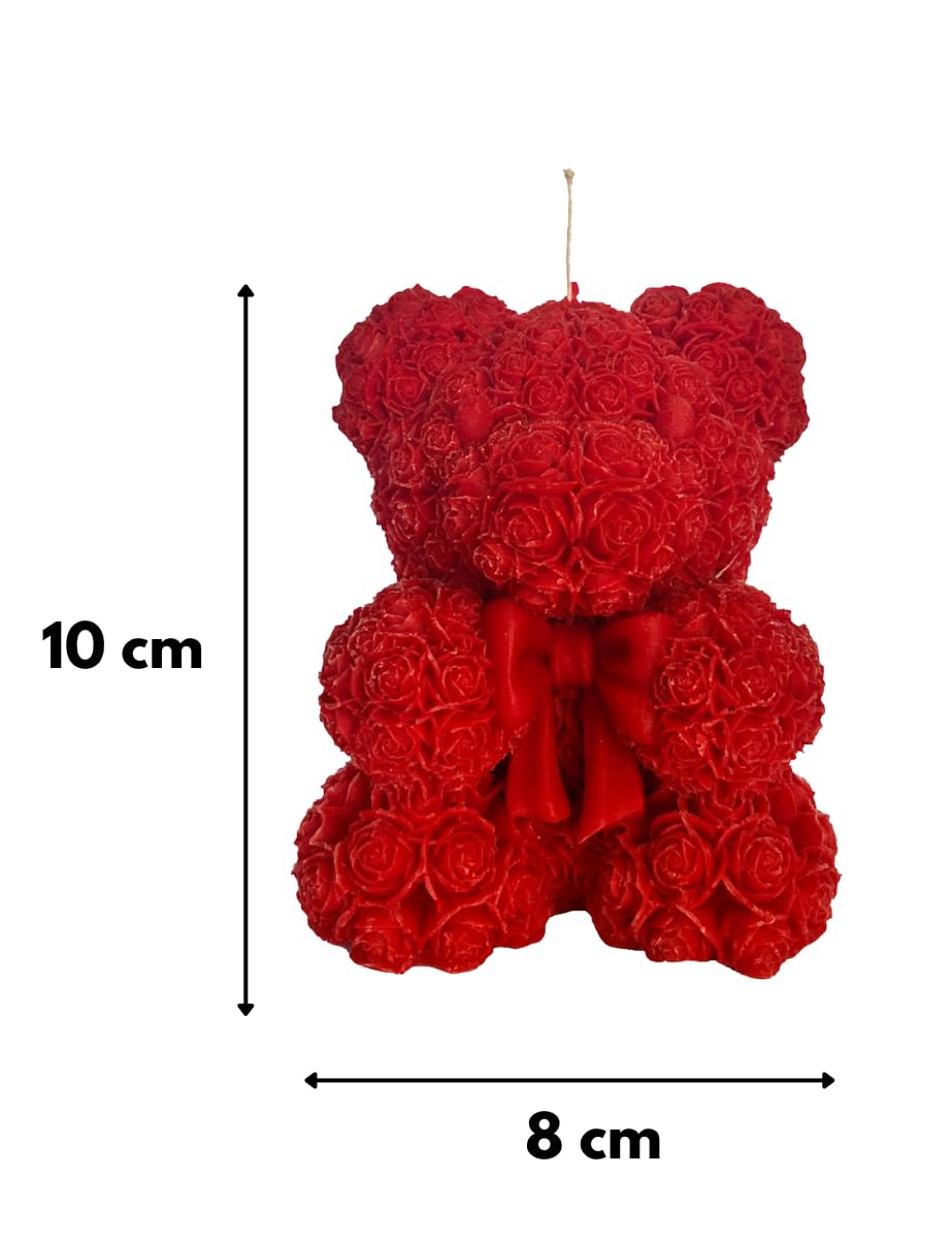 Candela Orsetto Rosa Polvere Con Petali – Cereria Di Giorgio, 8x10 Cm, Artigianale, Regalo Romantico Per San Valentino E Compleanni