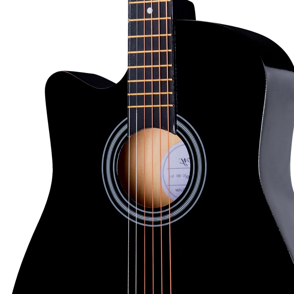 Chitarra Acustica Nera 38 Pollici Principianti Custodia Kit Ricambio Corde Plettri Tracolla Cutaway