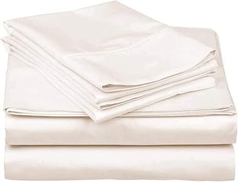 Mattress-Homes 4 Piece Bed Sheet Set Ultra-Luxurious 100% Long Staple Soft Cotton Sheets 16" Deep Twin Size Machine Washable Bedding, Twin Sheets Set Ivory Solid