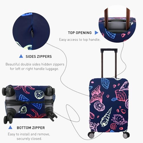 Travel Luggage Cover Protector Stretchy Washable Suitcase Cover With Zippers For 27-30 Inch Luggage (L, Blue, Seashell)3