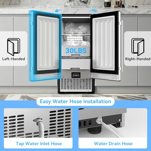 Image of SOZT Under Counter Ice Maker with Refrigerator Function, 120LBS /24H Commercial Ice Machine, No-Melt Ice Storage, 24H Timer & Self-Cleaning, Built-in /Freestanding for Home Bar Cafe Restaurant