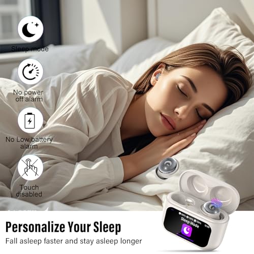 Image of Sleep Earbuds Bluetooth 5.4 in Ear Smart Touch Screen Ear Buds, 48H Playtime Mini Sleep Headphones Small Design for Side Sleepers, 5 EQ Modes, Crystal-Clear Calls, IPX7 Waterproof Earphones Off White