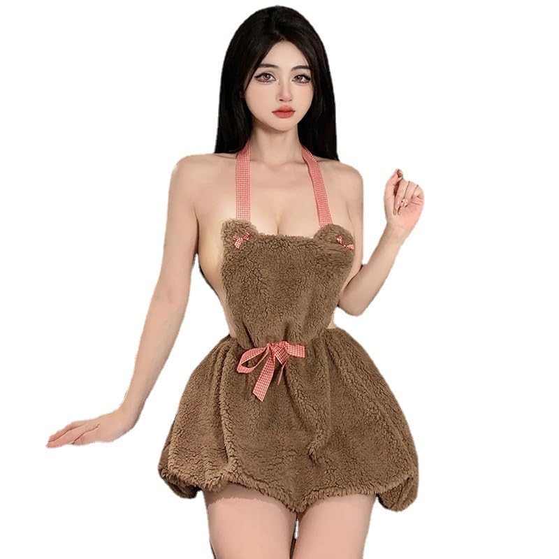 Furry Bunny Fur Ears Lingerie Dress Women Lingerie Set Lace Teddy Strap Babydoll Skirt Bodysuit Babydoll Multicolour-image-12