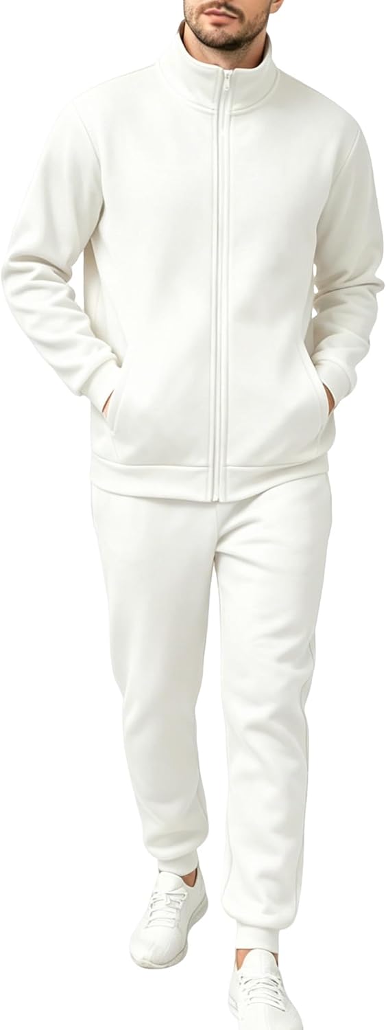 TUVEKE Men's fleece Tracksuits Casual Zip up jacket Sweatsuit Mock Neck Sweatshirts Long Sleeves Pocket Sport Sweat suits