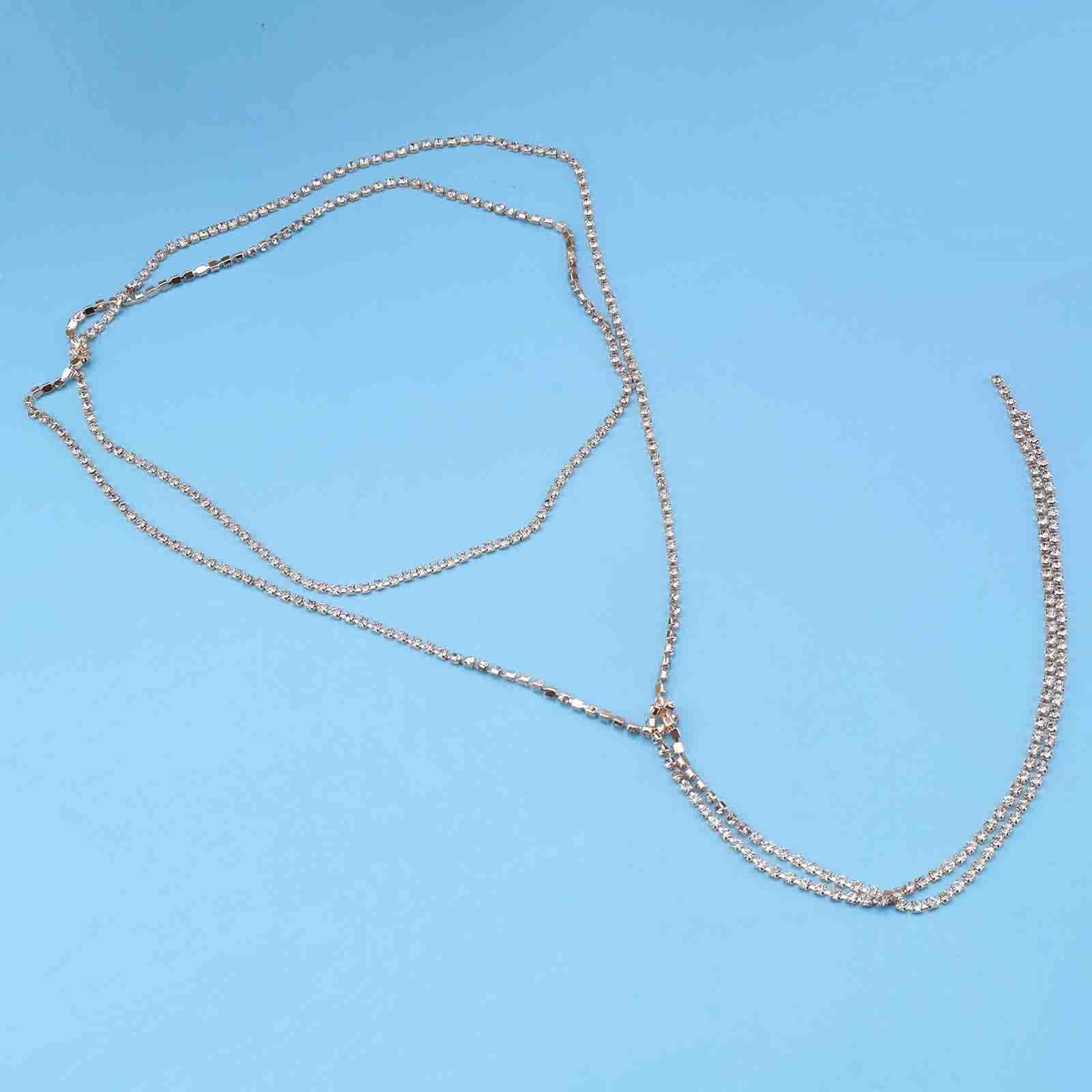 Aneneiceera Bling Collana a Catena con Strass Oro Lungo Artiglio Trapano Collana Girocollo CZ Lariat Catena del Corpo Tie Up Collana di Cristallo Discoteca Gioielli per Donne e Ragazze(Oro