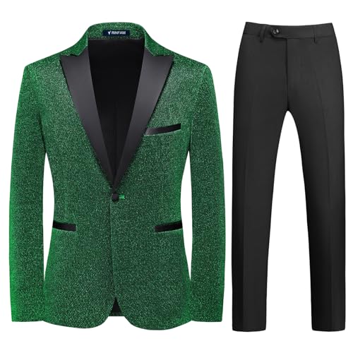 Mens Tuxedo Suits Slim Fit Party Blazer for Men Shiny Dress Coat Jackets Classic Regular Fit 2 Piece Suits Set