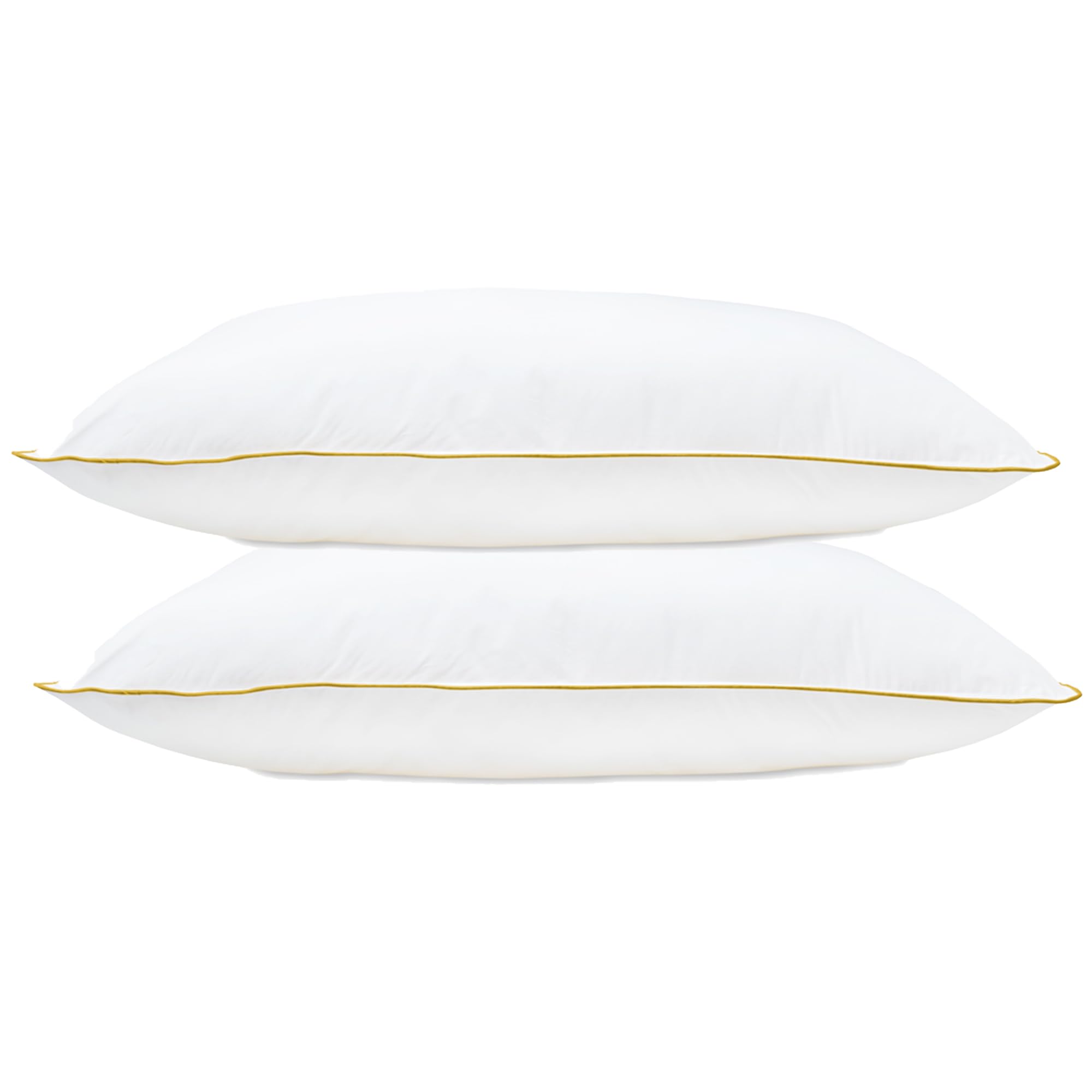 Lancashire Textiles Gold Piped Pillow Cotton Pillow Pack Of 2, Gold Piping Edge, Hollowfibre Filled Medium Firmness And Support Bed Cushion – Well-Filled Multipack Pillows For Comfort Sleeping – 71Cm X 46Cm [27” X 18”]