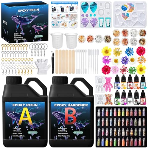 KIMIGO Resina Epoxi 1020 ml,Resina Epoxi Transparente,1: 1 Relación Resina Epoxi Kit,con Pigmento e Endurecedor,Moldes de Silicona,para Bricolaje,Artesanía, Hacer Colgante,Llavero