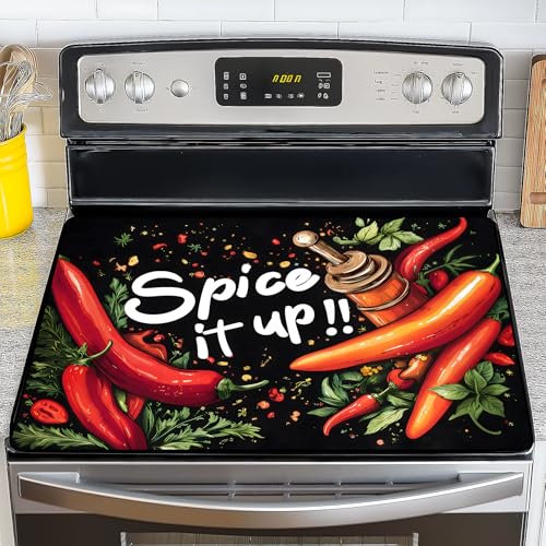 Image of Stove Top Cover for Electric Stove,Glass Stove Top Cover, Heat Resistant Glass Cooktop Cover, Stovetop Protector, Kitchen Decor, Dish Drying Mats Cover for Ceramic Washer Top 28.5x20.5 inch