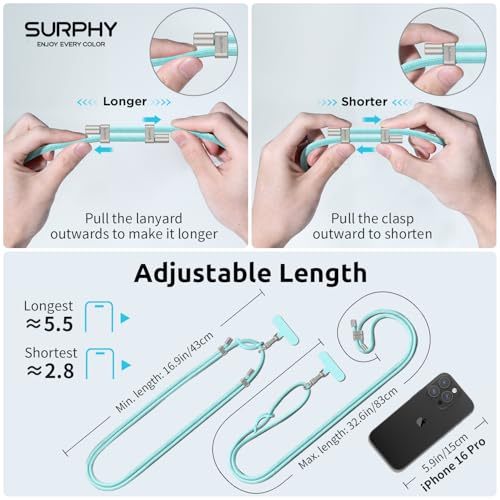 Image of SURPHY Phone Lanyard Crossbody, Phone Strap Crossbody with 2 Tether Tabs | Adjustable Cell Phone Lanyard, Anti Theft Phone Strap, Premium Metal Buckles, Universal Lanyard for Travel, Limpet Shell